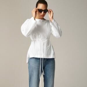 J.Crew Ciel Top WMNS s White Poplin Boatneck Side Button Waist Tie Long Sleeve